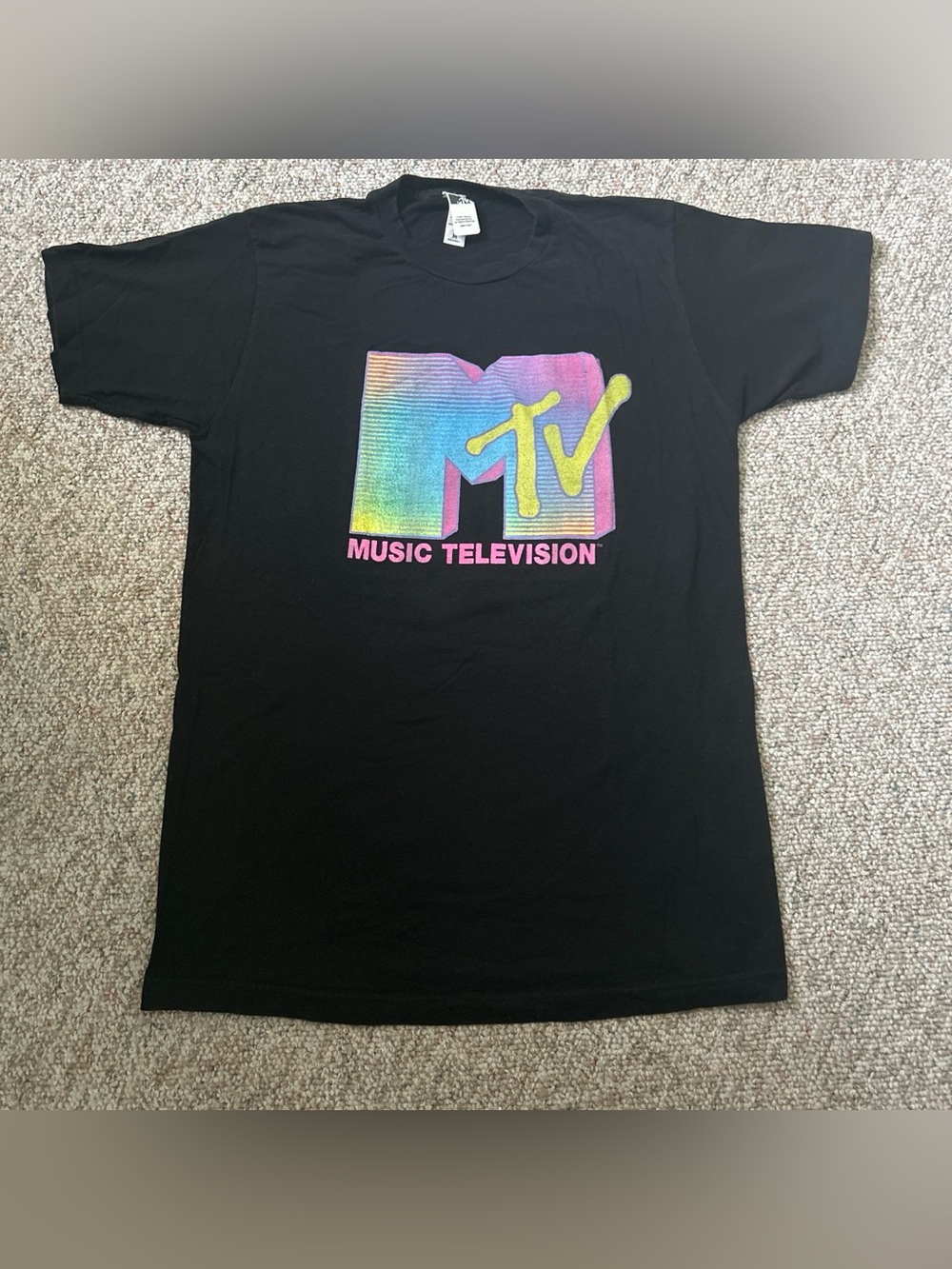 MTV Black Tee with Neon Gradient Logo